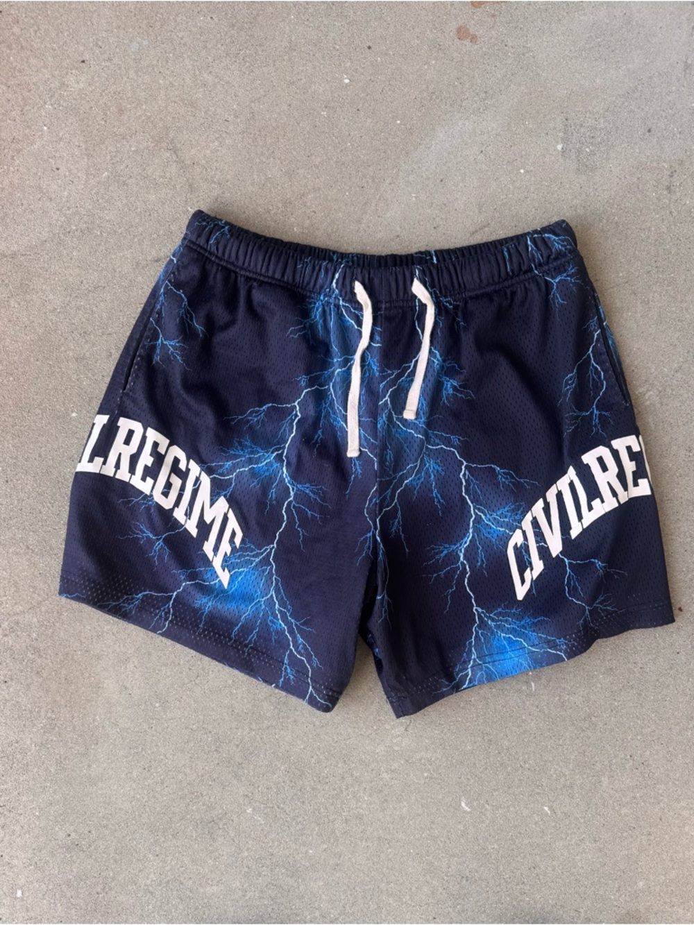 Civilregime Black & Blue Lightning Print Mesh Shorts